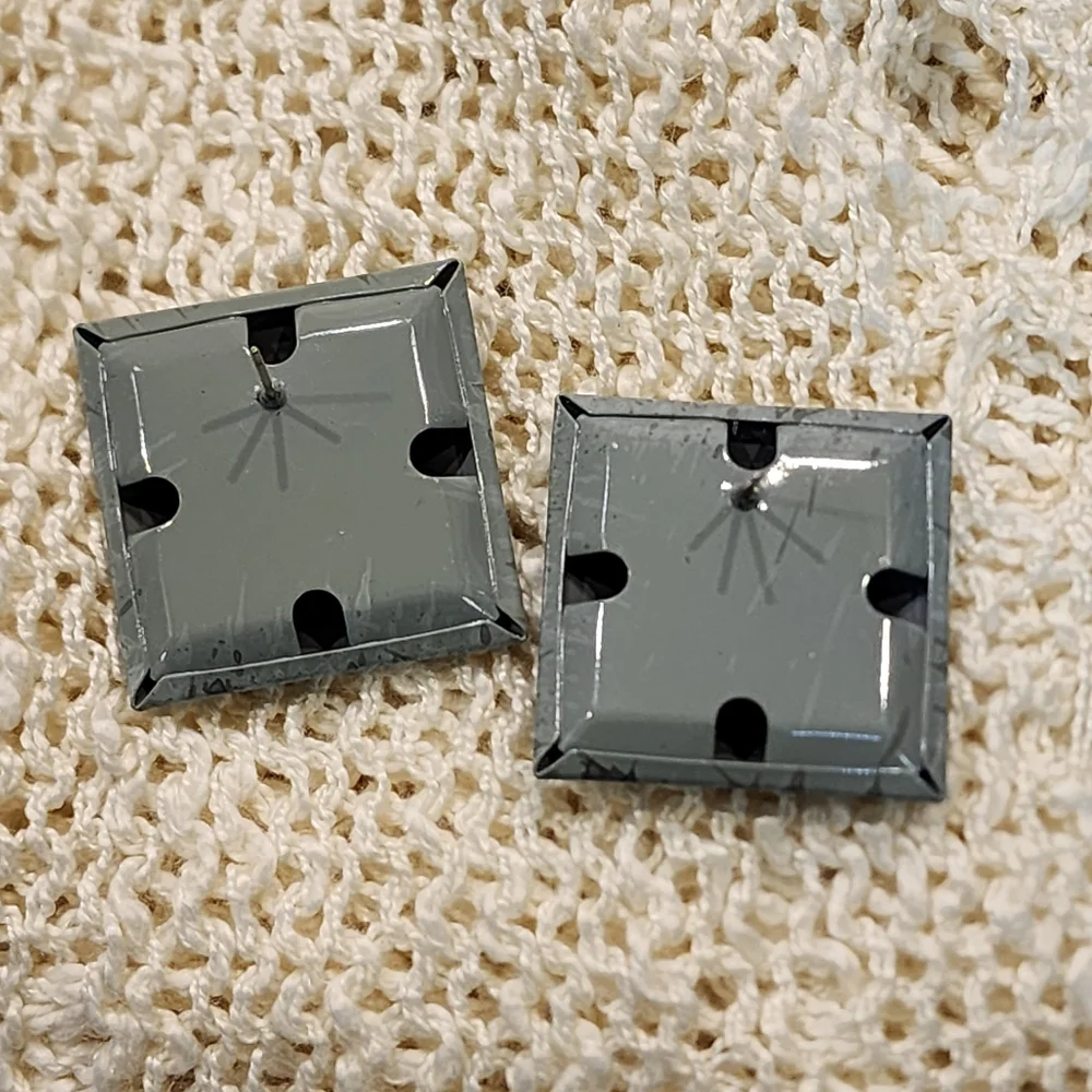 Vintage Art Deco Gray Metal Pierced Earrings